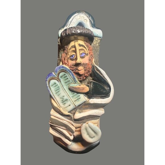 Ceramic Jewish Rabbi signed Lombrozo  Scroll & Ten Commandments Design wall - Picture 1 of 8